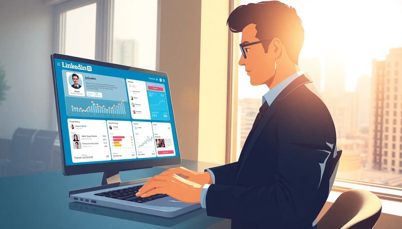 Showcasing a professional analyzing data with a linkedin scraping tool interface in a bright setting.