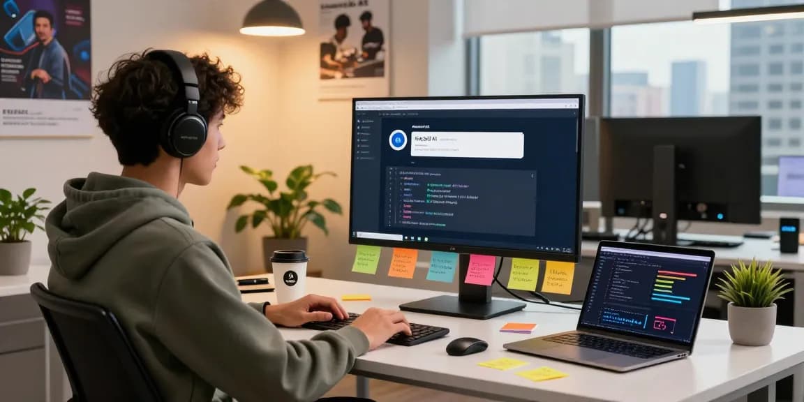 Kobold AI developer working on innovative chatbot features in a modern tech workspace.