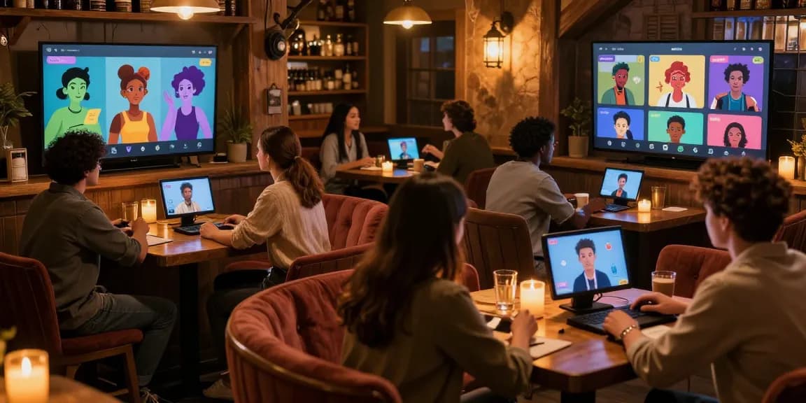 Engaging users in Tavern AI chatting with AI characters in a cozy virtual tavern atmosphere.