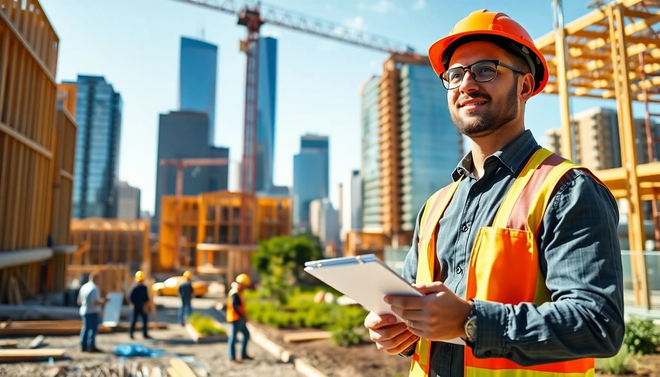 Manhattan General Contractor managing a construction site showcasing modern skyscrapers.