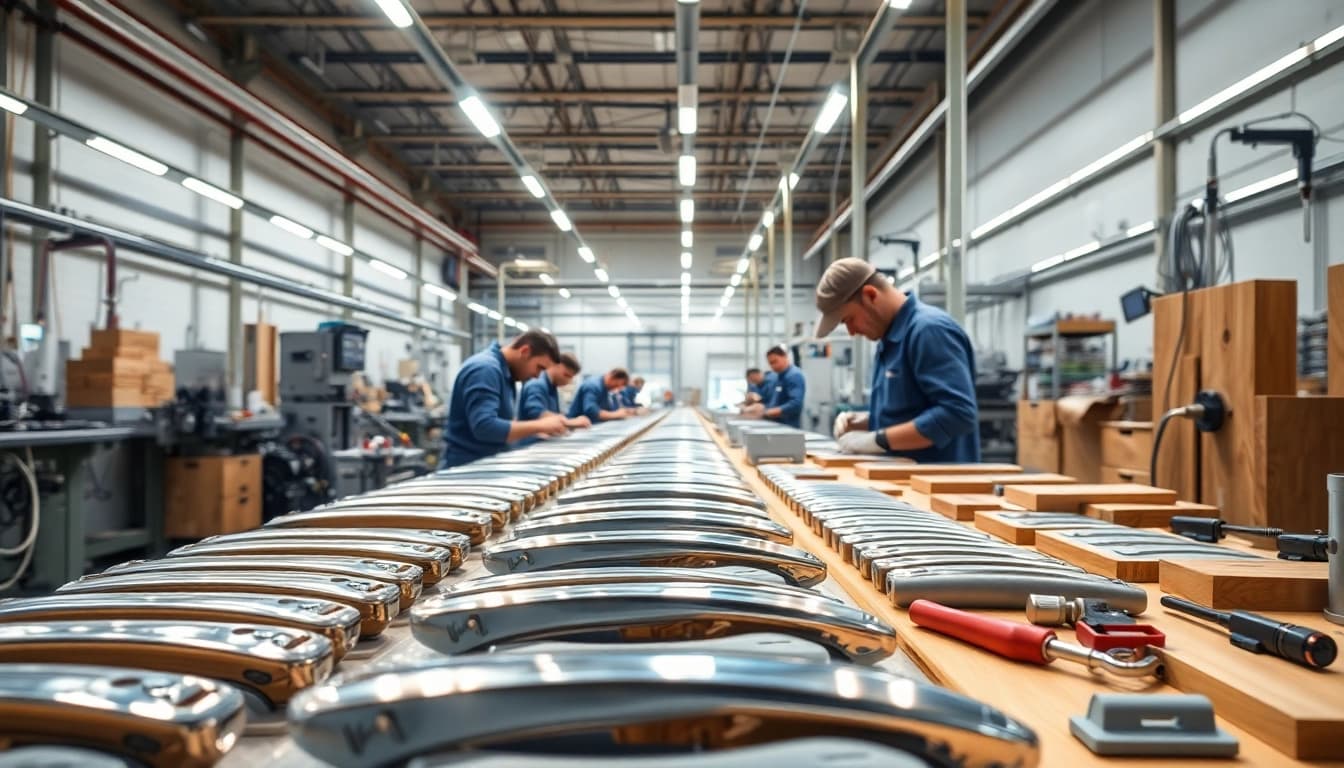 Handle Manufacturer showcasing assembly line workers creating high-quality handles.