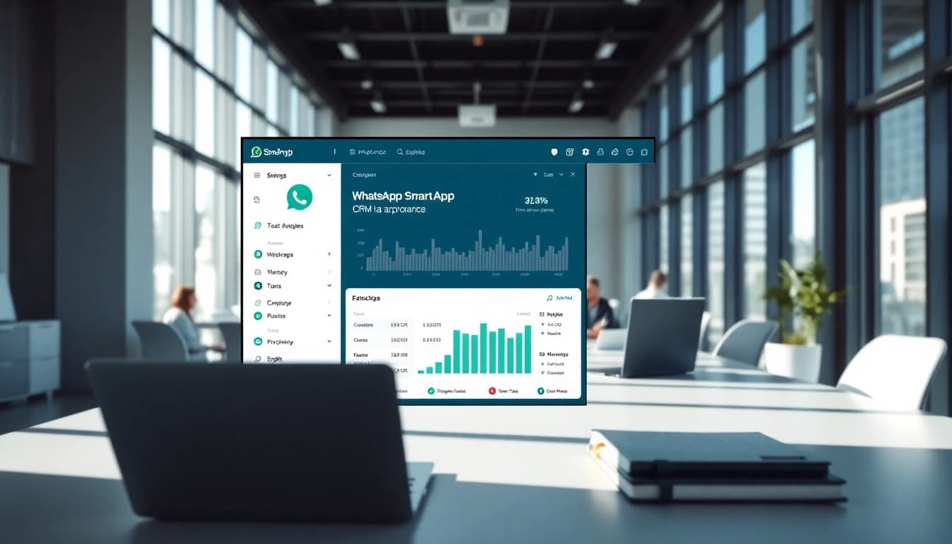 Optimize your workflow with WhatsApp Smart CRM dashboard in a modern office setup.