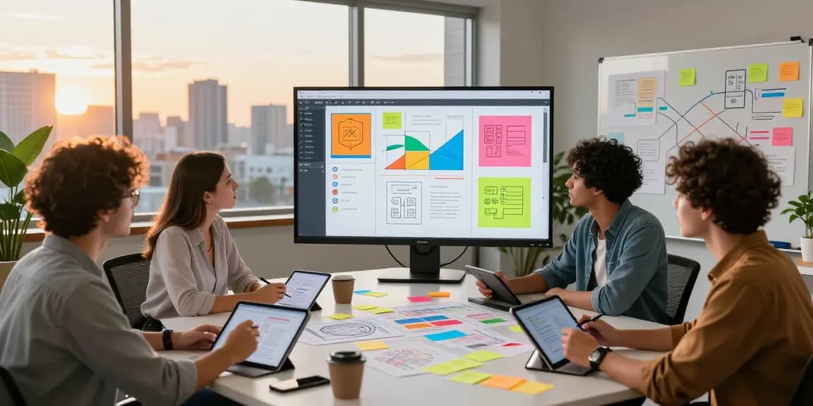 Team collaborating on a mixboard in a vibrant digital workspace.