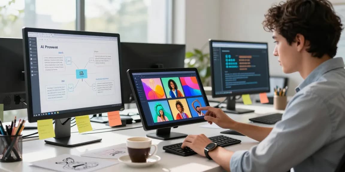 Using AI image to prompt generator in a modern office setting