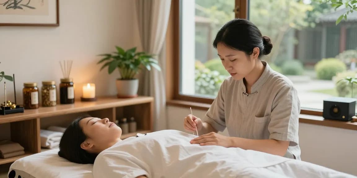 수원한의원 showcasing acupuncture treatment in a serene clinic environment.
