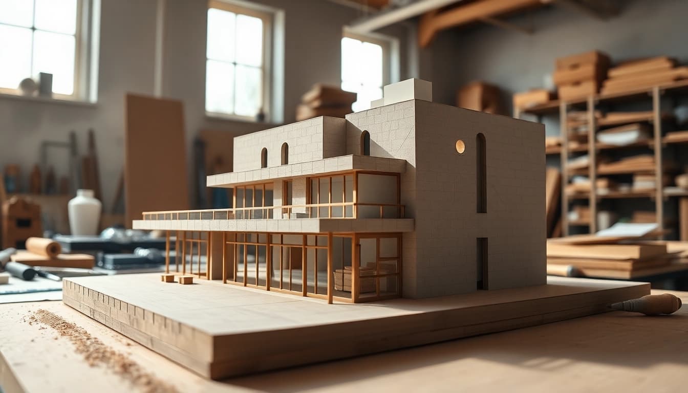 Detailiertes Modell im architekturmodellbau Bonn, handgefertigt und kreativ in einem modernen Atelier.