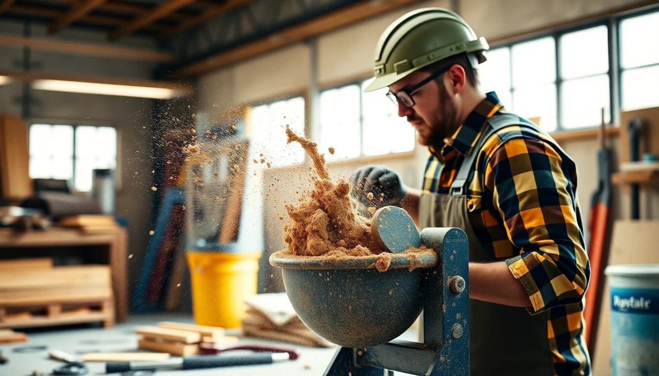 Utilizando el taladro mezclador para combinar materiales de construcción con precisión y eficiencia.