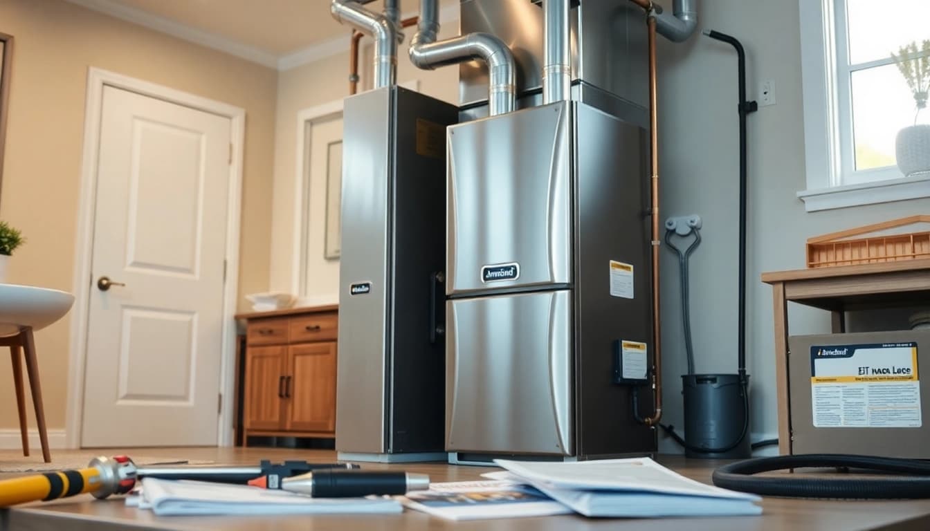 Showcase the american standard furnace set in a meticulously organized utility room.