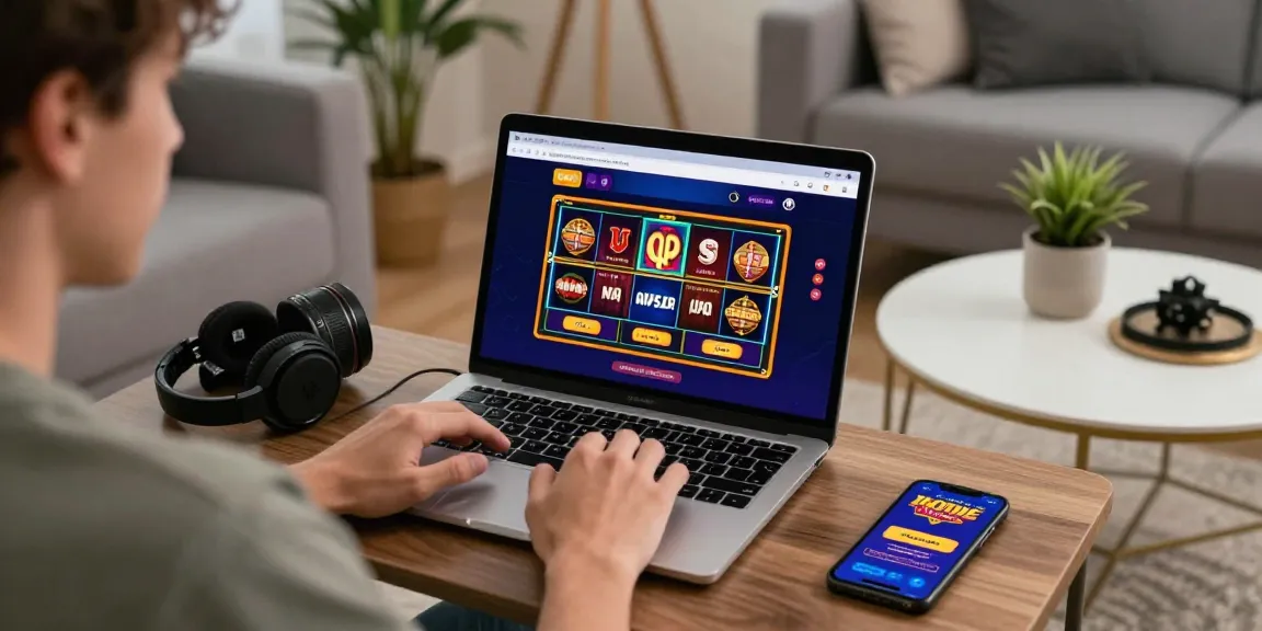 Joueur profitant d'une expérience de casino en ligne sans wager dans un cadre confortable avec des graphismes et des accessoires engageants.