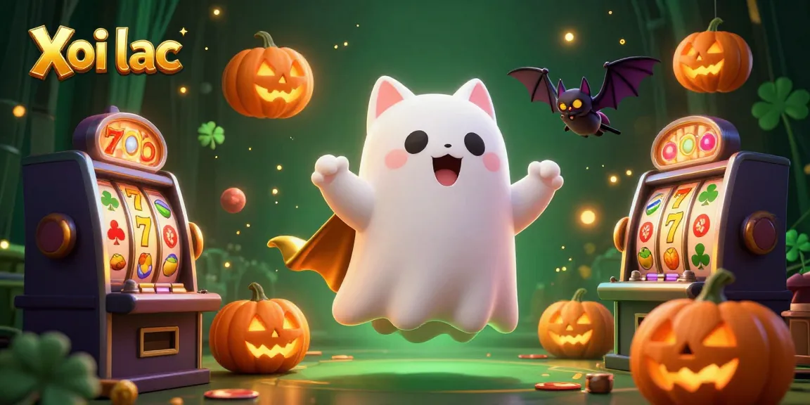 Experience thrilling gaming with Xoi lac in this vibrant casino scene featuring a friendly ghost cat.
