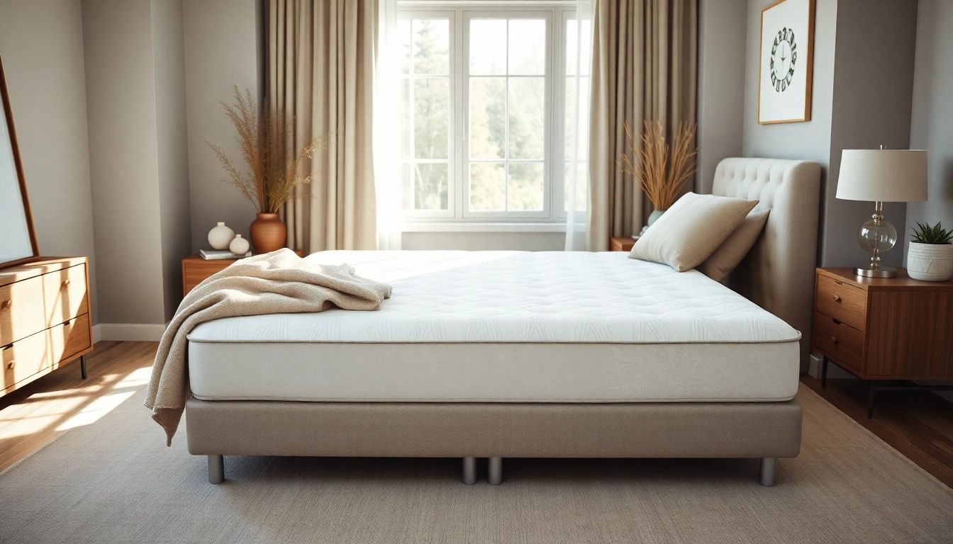 Showcasing a low profile box spring mattress in a stylishly decorated bedroom setting with natural light.