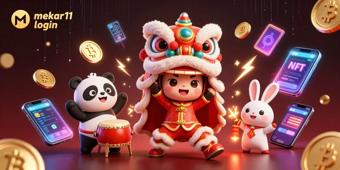 Engage with exciting mekar11 login as you enjoy dynamic casino illustrations filled with vibrant characters and crypto elements.
