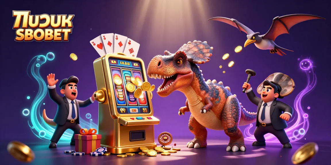 Headbutting pachycephalosaurus with a golden slot machine celebrating a jackpot win in a vibrant แทงบอล SBOBET casino scene.
