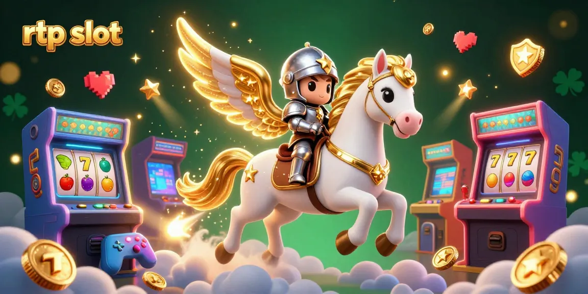 A captivating scene of the rtp slot adventure with a celestial horse, knight, and slot reels.