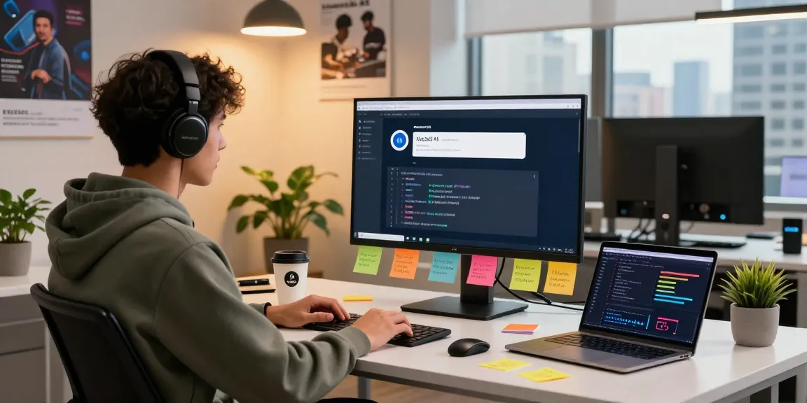 Kobold AI developer working on innovative chatbot features in a modern tech workspace.