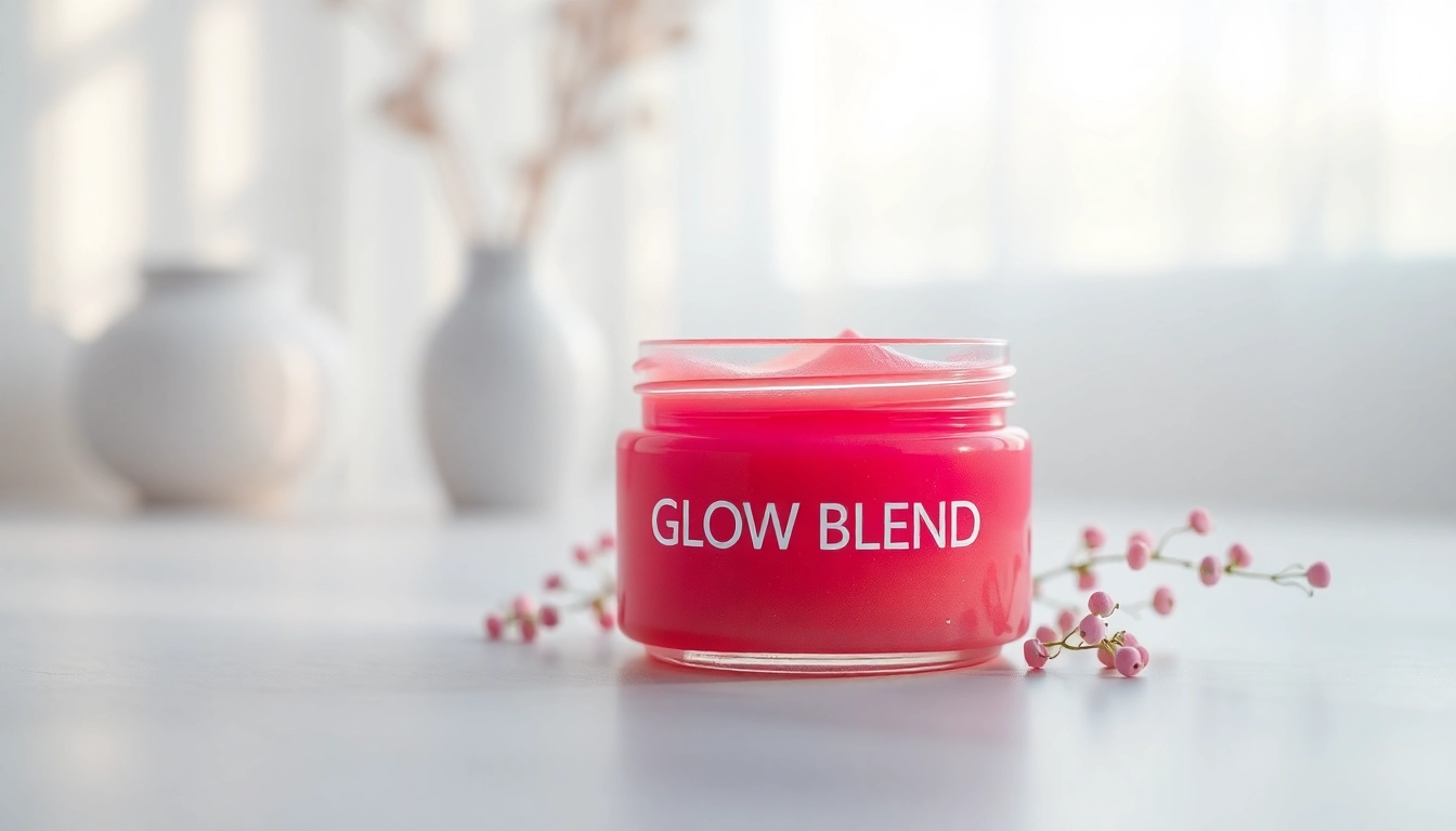 Reveal the glow of Glow Blend with its vibrant colors and elegant packaging in a serene setting.