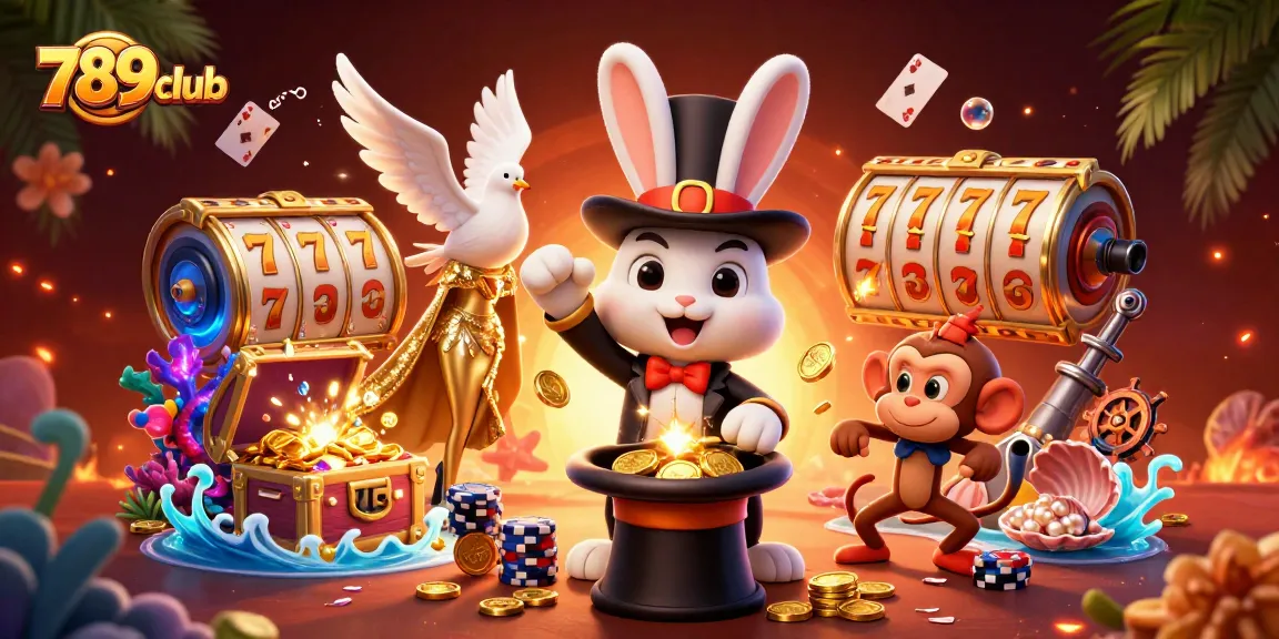 Win big with 789club's magical online casino scene featuring vibrant characters and treasures.
