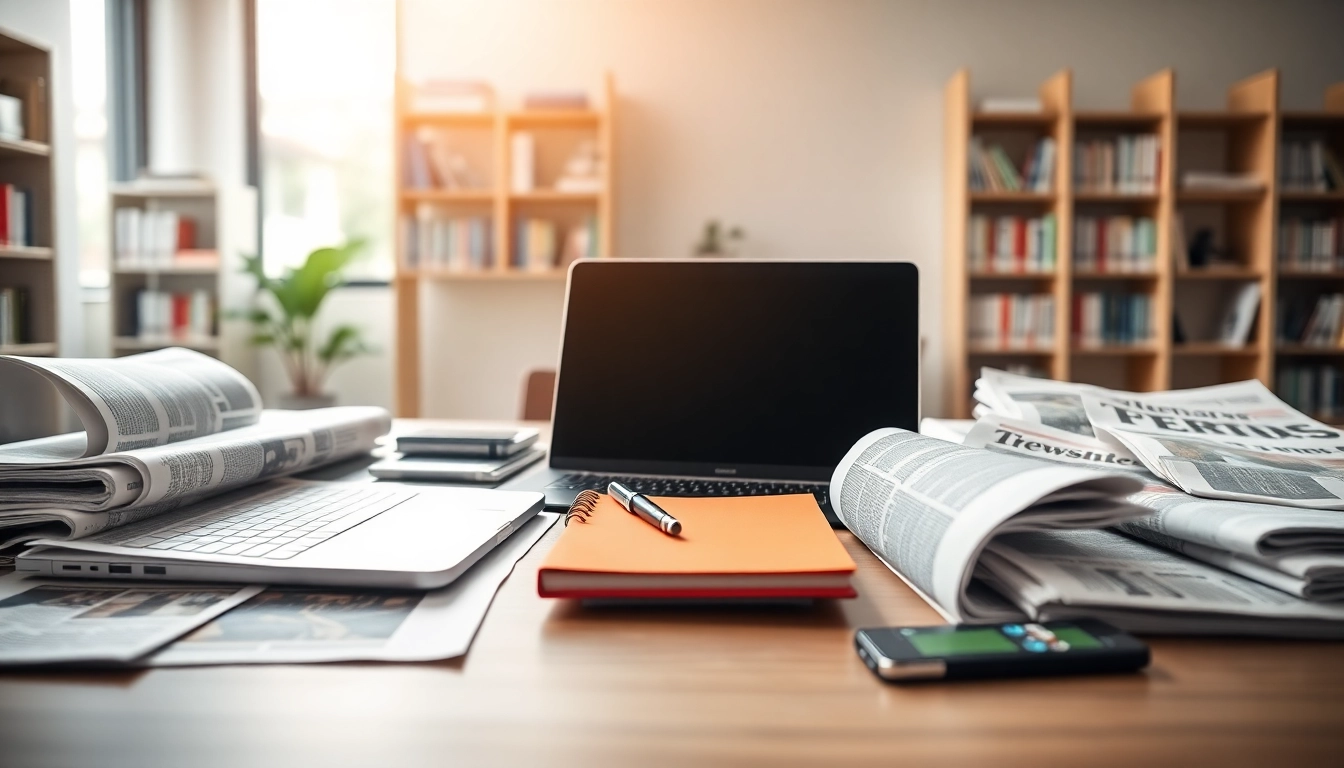 Engaging news desk setup highlighting modern trends and productivity.