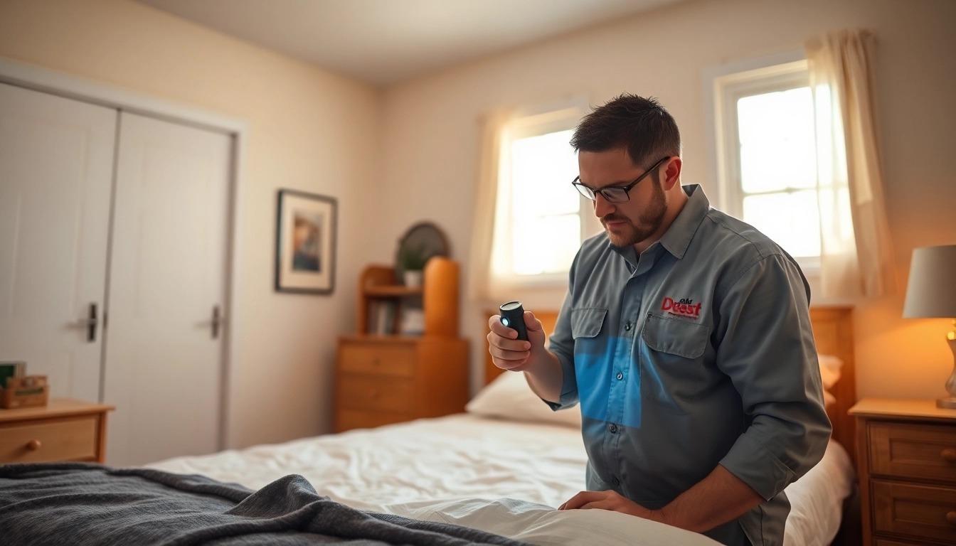Waukesha bed bug exterminators examining a bedroom for effective pest control.