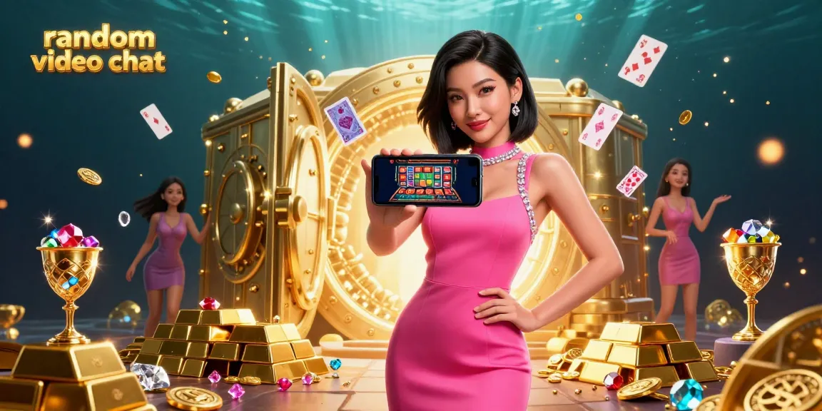 Engage in random video chat while enjoying a vibrant casino backdrop filled with treasures.
