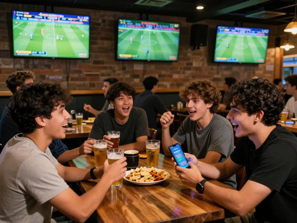 Cakhiatv offers a dynamic sports betting atmosphere as friends celebrate a football game.