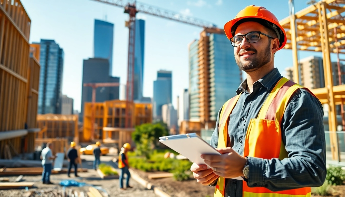 Manhattan General Contractor managing a construction site showcasing modern skyscrapers.