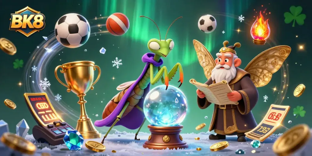Engage in BK8's vibrant casino action filled with fantasy elements and sports symbols, showcasing thrilling gameplay.