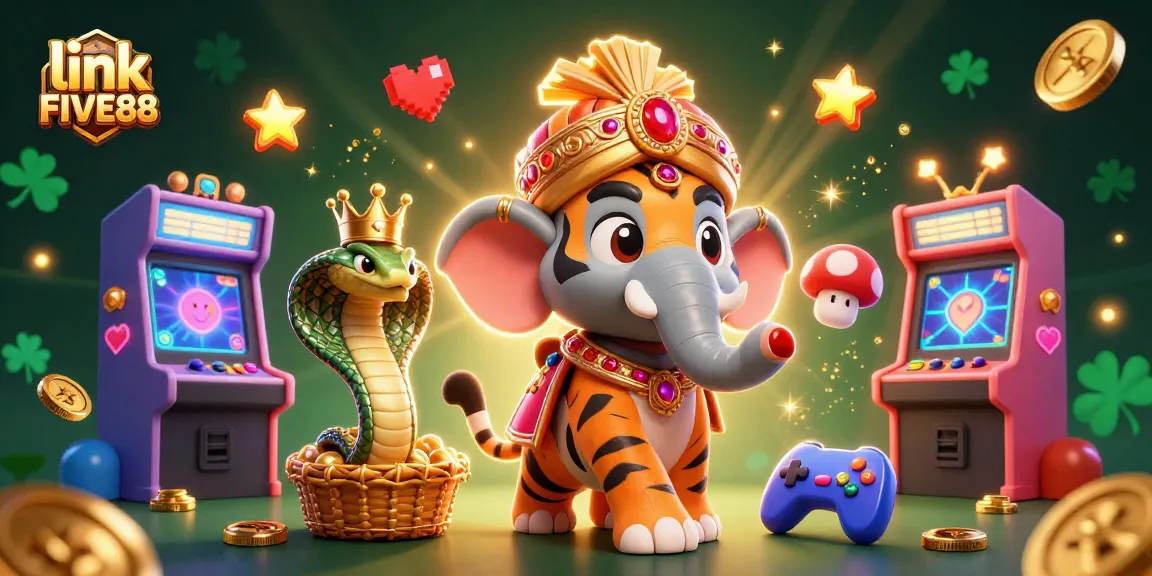Experience the thrill of gaming with link FIVE88 featuring a vibrant 3D casino scene showcasing colorful characters and game elements.