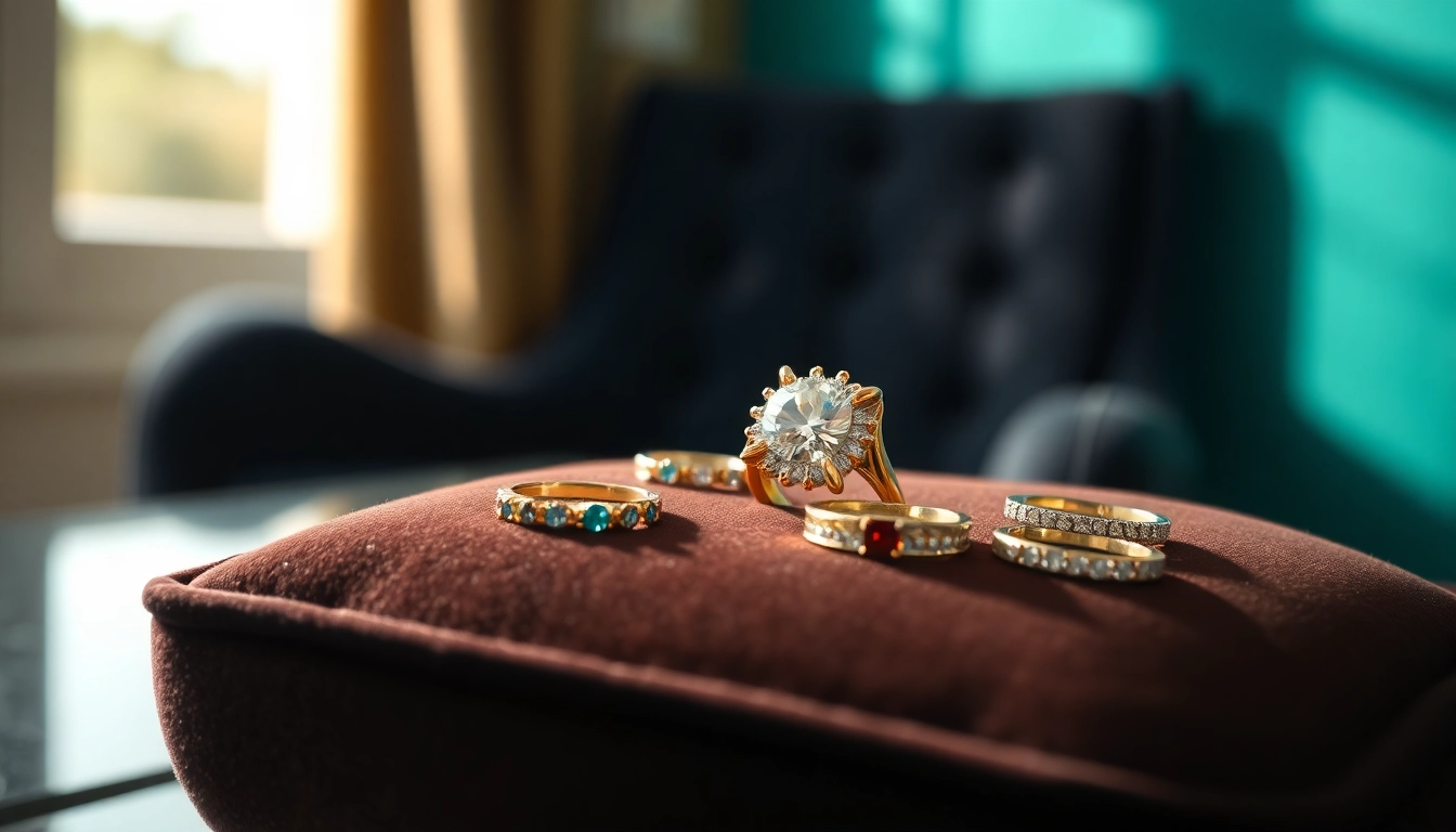 Showcasing exquisite luxury rings on a velvet cushion under natural light for a sophisticated feel.