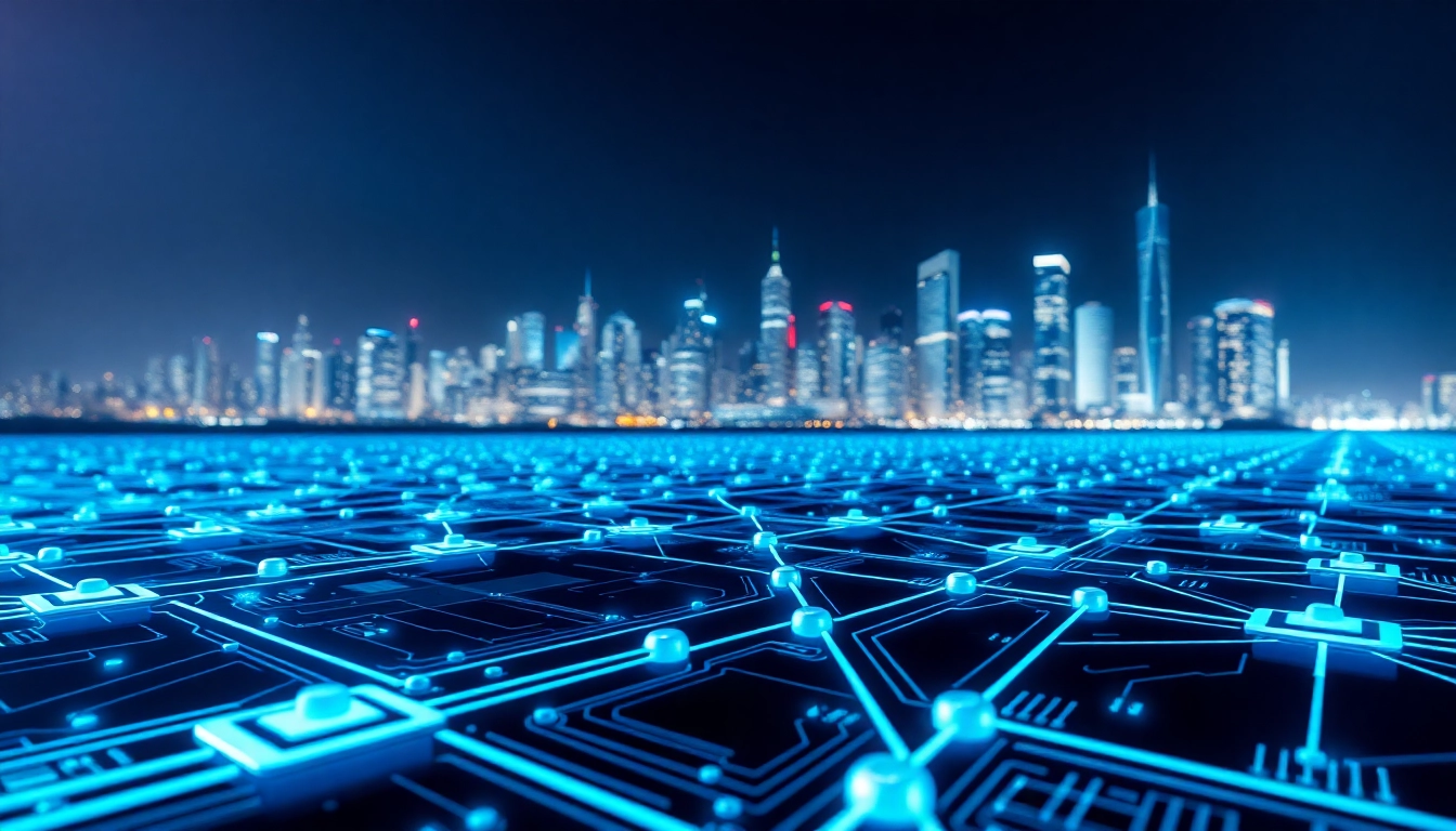 Visualizing EORMC AI blockchain development within a futuristic digital landscape.