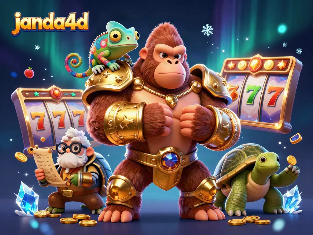 Permainan slot menarik di janda4d dengan raja gorila dan teman-teman beraksi.