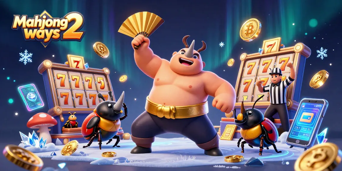 Experience the excitement of mahjong ways 2 with a thrilling scene featuring a sumo champion and vibrant casino elements.