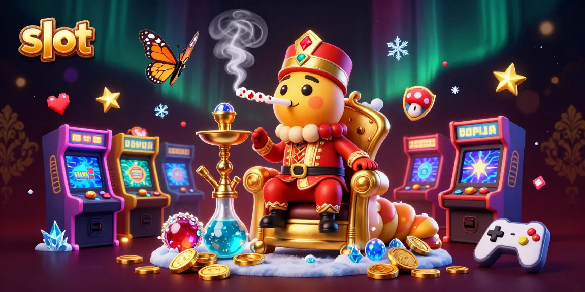 Slot yang menampilkan mesin judi dengan simbol jackpot dan koin berkilauan yang menghiasi ilustrasi