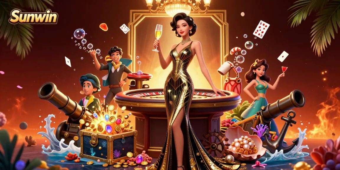 Experience the excitement of Sunwin's gaming realm with an elegant scene filled with casino glamour.
