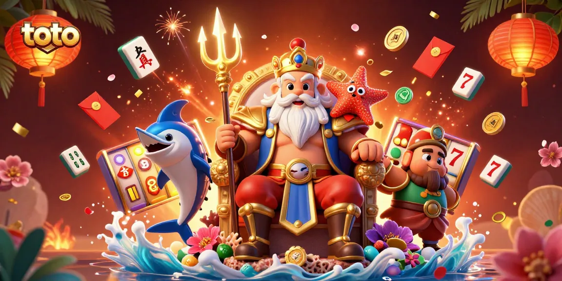 Experience exciting toto gaming with a vibrant scene featuring Neptune and dynamic casino elements