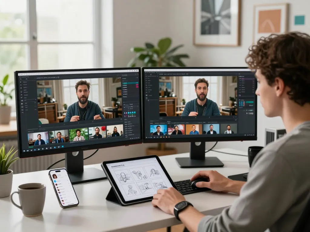 Creative professional using seedance 2.0 for AI video generation in a stylish workspace.