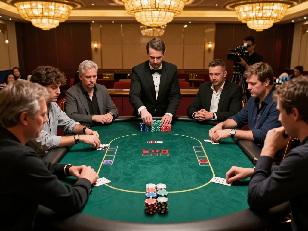 Nano banana flash enhances the excitement of high-stakes poker gameplay in a luxury casino environment.