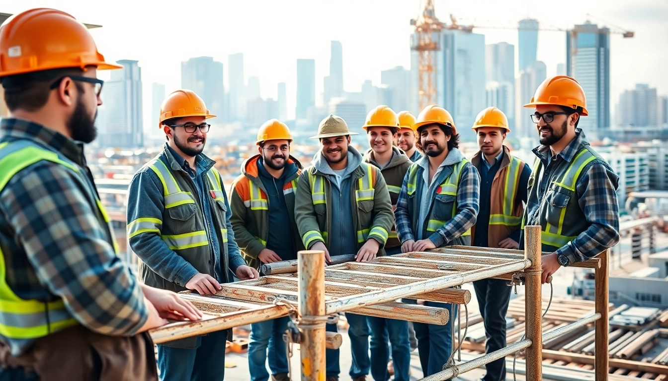Engaged apprentices participating in construction apprenticeship training at a vibrant job site.