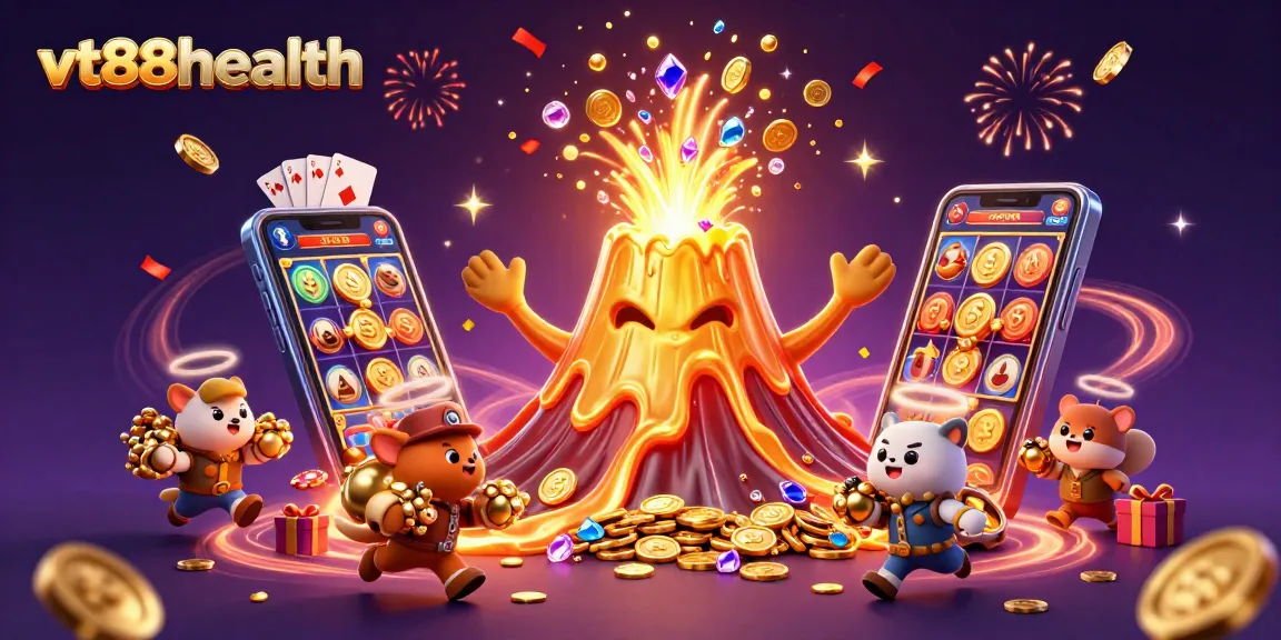 Spin the reels at vt88health in this vibrant casino scene filled with treasures and winning elements.