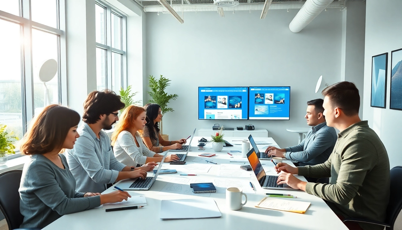 Webdesign Agentur arbeitet in hellem Büro an kreativen Projekten und innovativen Designs.