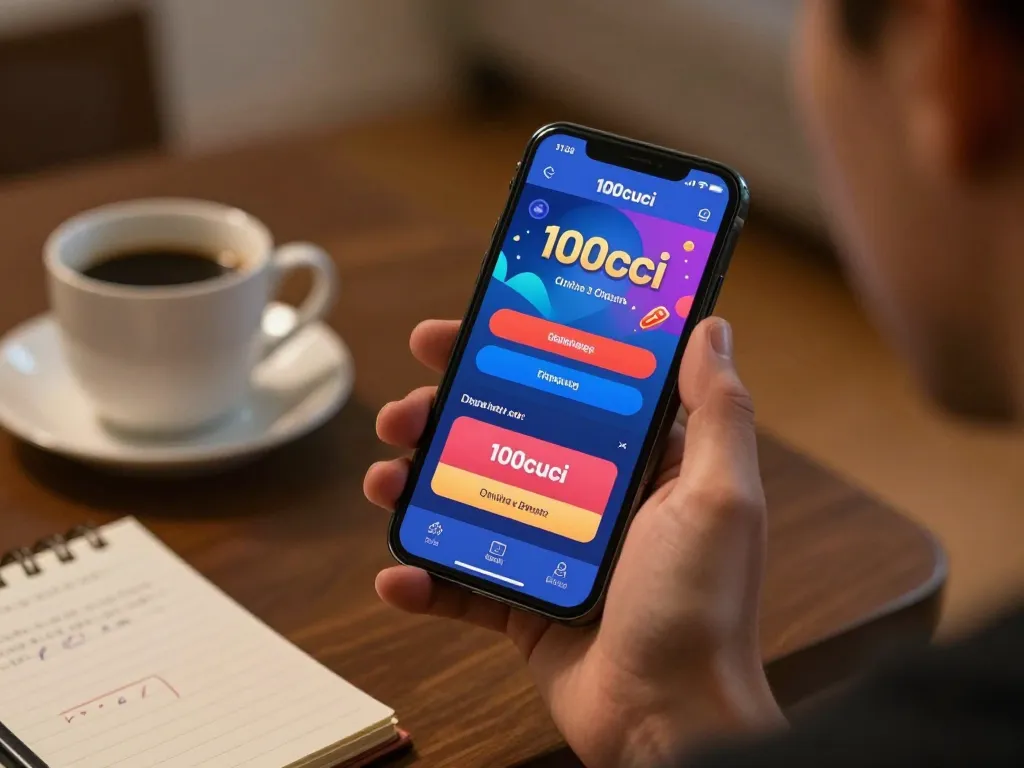 Player accessing the 100cuci login on a smartphone, showcasing the excitement of online gaming.