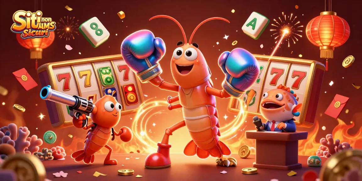 Vivi l'emozione di un gameplay vibrante con i Siti non AAMS sicuri che presentano personaggi di gamberi 3D tra elementi celebrativi del casinò.