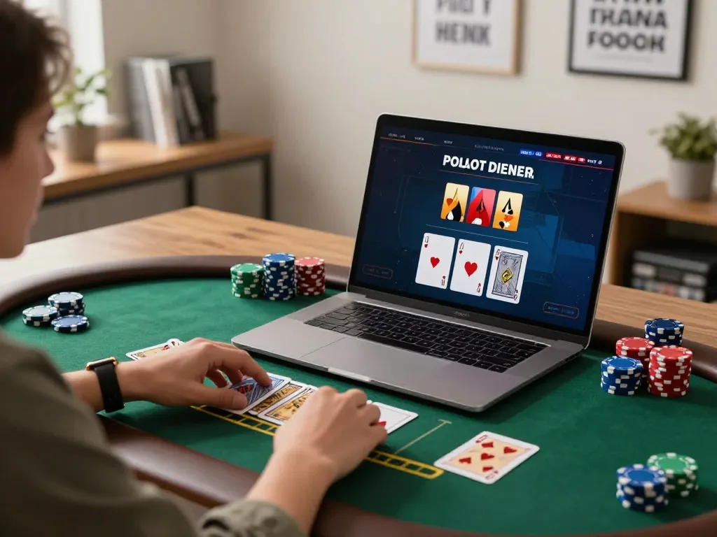 G28 online gambler placing strategic bets during a live blackjack game on their laptop.