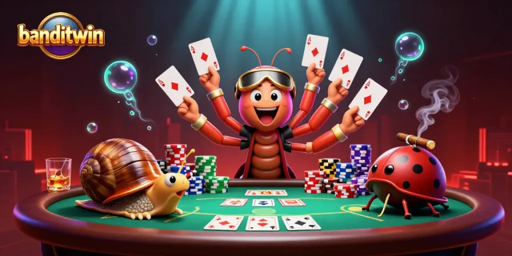 Banditwin menghadirkan suasana kasino dengan dealer kartun dan jajaran kartu yang mengesankan.