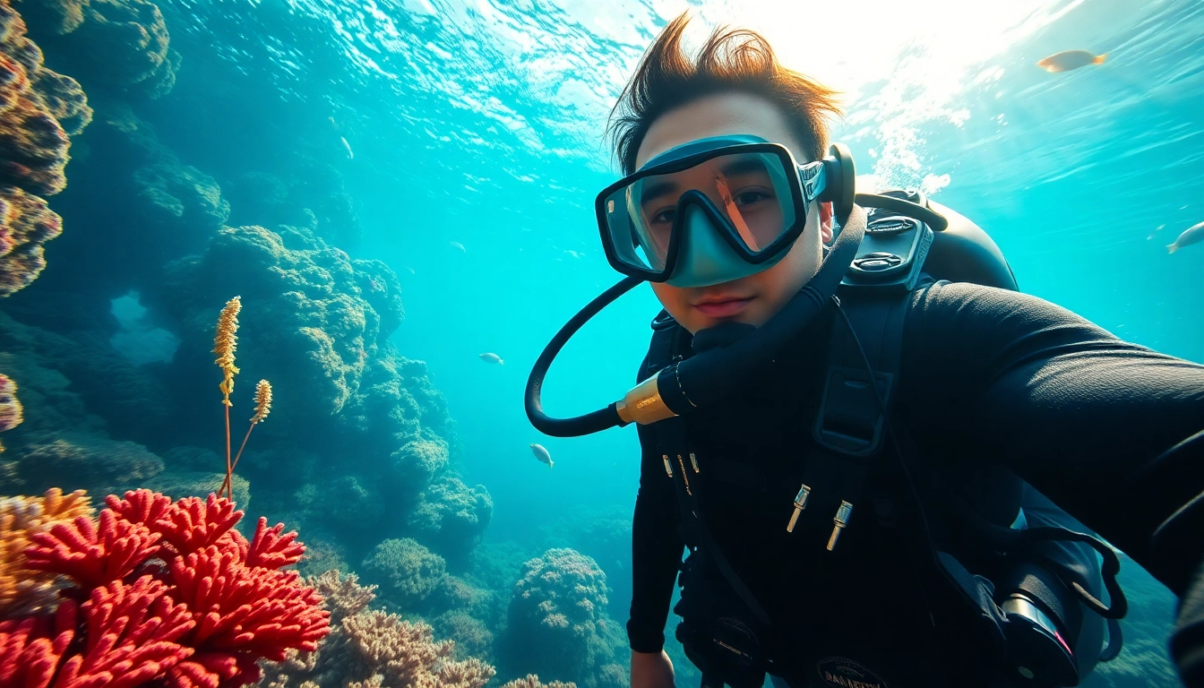 Tauchen in einer bunten Korallenriff Umgebung mit lebendigen Fischen und klarem Wasser.