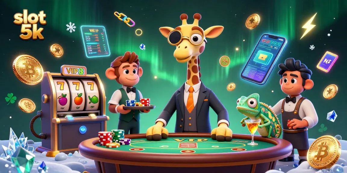 Experience thrilling gameplay with slot 5k in a vibrant and detailed 3D casino illustration, showcasing high rollers and jackpots.