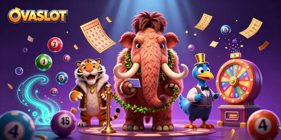 Experience the excitement of OVASLOT with vibrant lottery elements and lively characters.