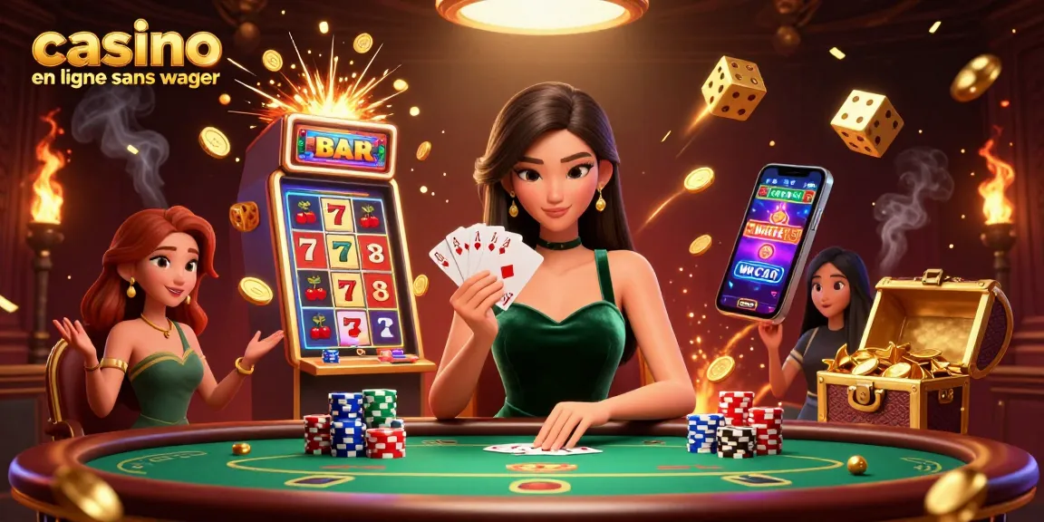Scène engageante d'une belle femme asiatique à une table de poker, mettant en avant les éléments de casino en ligne sans wager.