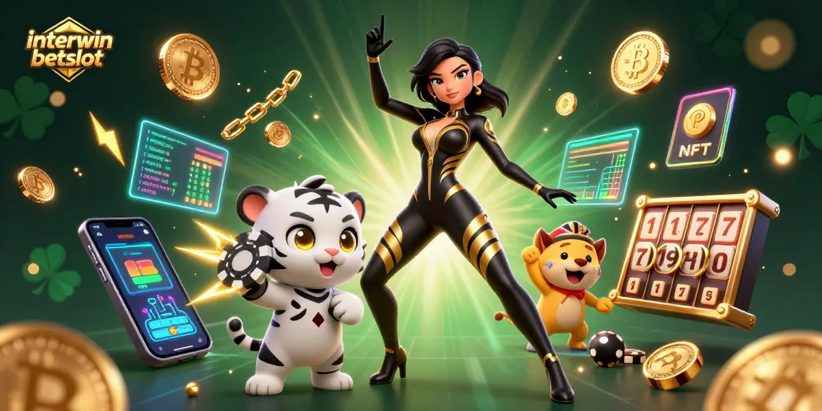 Win big with interwin betslot at this vibrant casino-themed illustration featuring modern gambling elements.