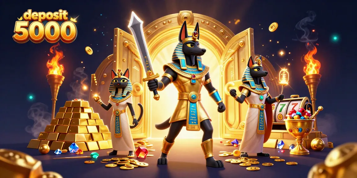 Win at deposit 5000 games with 3D characters and casino treasures in this vibrant illustration.